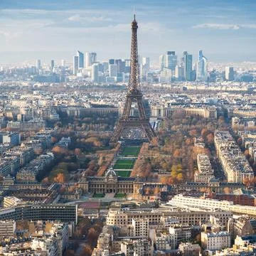 Above view of Eiffel Tower and champ de mars travel to France - above view... Stock Photos