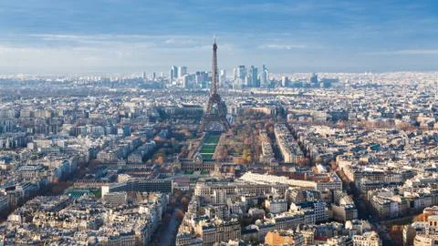 Above view of Eiffel Tower in Paris cityscape Stock Photos