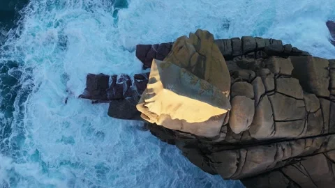 Above View Of Foamy Waves In Vertical Sea Cliffs Stock Footage 325892976