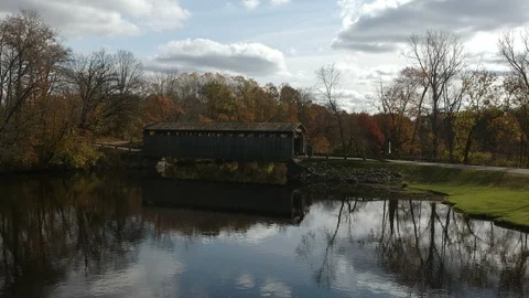 Above View Historical Covered Bridge (Version #9) Stock Footage 118627313