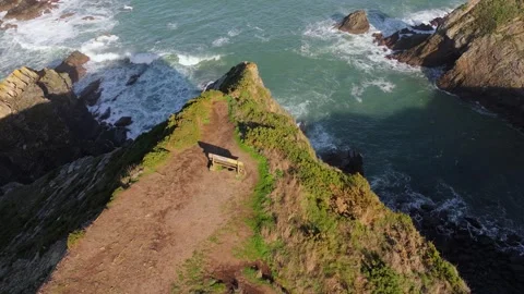 Above View Of Loiba Bench Viewpoint Lookout In Ortigueira, La Coruna, Galicia Stock Footage 325188330