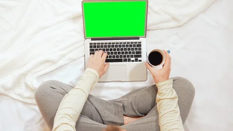 Above view male works on computer at home Stock Footage 119599631