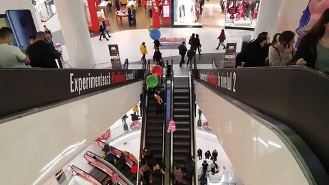 Walking up to inside mall entrance to No, Stock Video