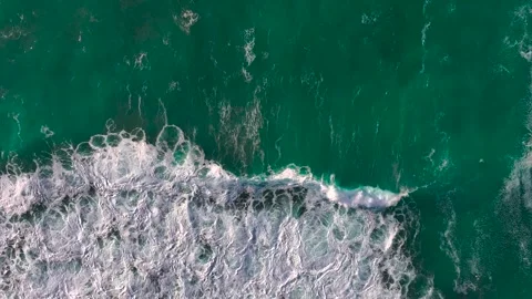 Above View Of Powerful Ocean Waves . Aerial Slow Motion Shot Stock Footage 317745858
