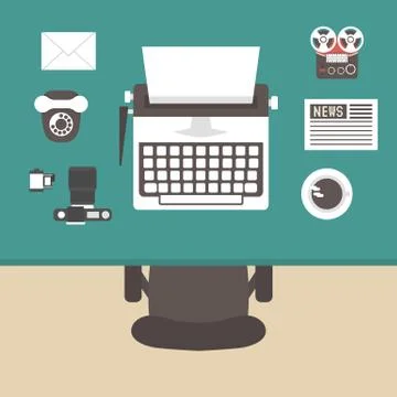 Above view retro workspace 스톡 일러스트