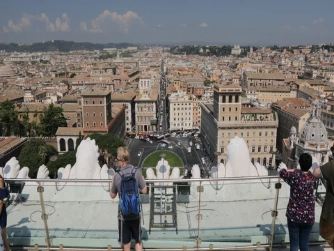 From above view of a square in Rome with tourists Stock Footage 74492768