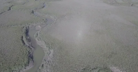 Above Weaving Stream Through Marsh 4K Vídeos de archivo 83864964