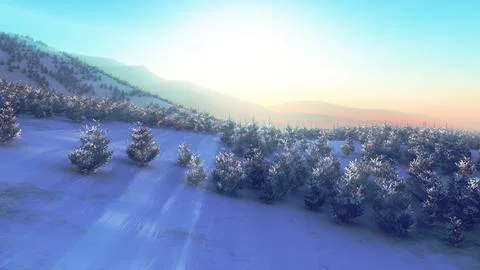 Above winter forest mountain sunset Stock Illustration