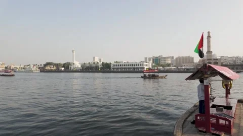 Abra With UAE Flag on Dubai Creek at the Grand Souq Stock Footage 342878888
