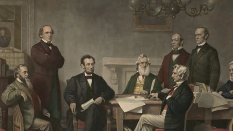 Abraham Lincoln - Reading of Emancipation Proclamation before Cabinet Video stock 164503324