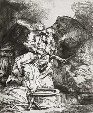 Abraham's sacrifice, 1655, after the work by Rembrandt Harmenszoon van Rijn.  Fr 스톡 일러스트