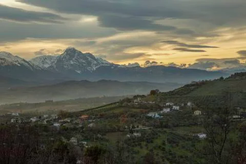 Abruzzo Winter Sunset. Stock Photos