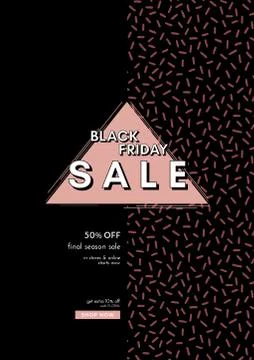 Absctract vector black friday design with doodle memphic pattern and triangle イラスト素材