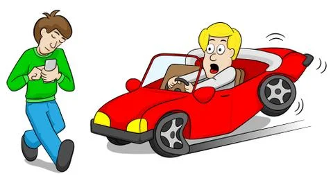 Absentminded smartphone user causes car accident Illustrazione stock