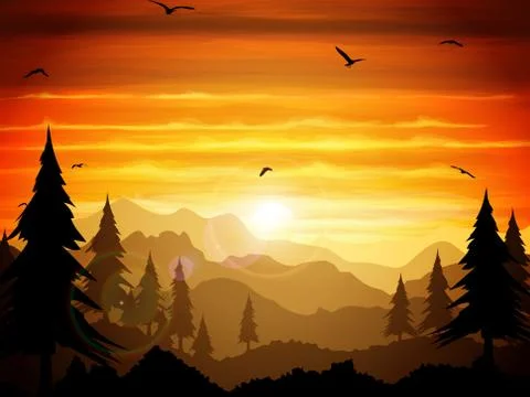 Absolutely silent twilight of the forest. Stock Illustration