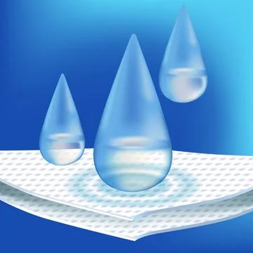 Absorbent two-layer material with water drops. Infographic for toilet paper Illustrazione stock