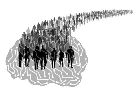Absorption of human knowledge and skills by artificial intelligence. Stock Illustration