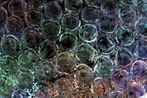 Absract background of shiny plastic and bubbles dreating bright sci-fi styl.. Foto stock