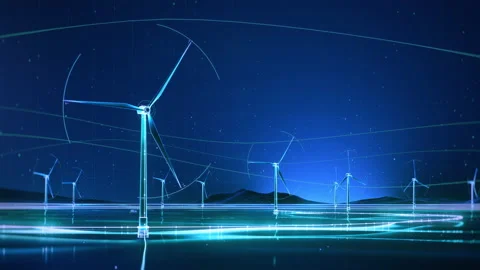 Absract Digital Environment. Concept: Futurustic Offshore Wind Farm Stock Footage 219317719