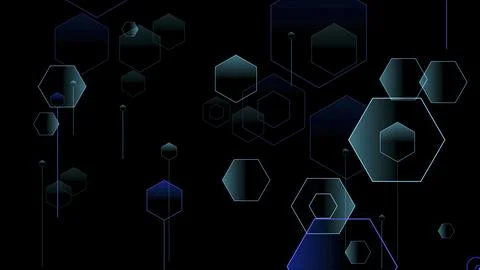 Absract digital gradient dark blue hexagon polygon moving on black screen Stock Illustration
