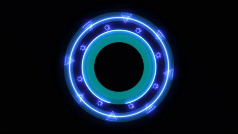 Absract magic star circle blue laser glow light rotation passing triangel and Stock Footage 143527244