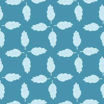 Absract seamless nature pattern with light leaf simple silhouettes. Blue back Illustrazione stock
