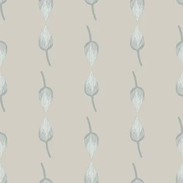 Absract simple seamless pattern in pale tones with doodle tulip buds shapes o Stock Illustration