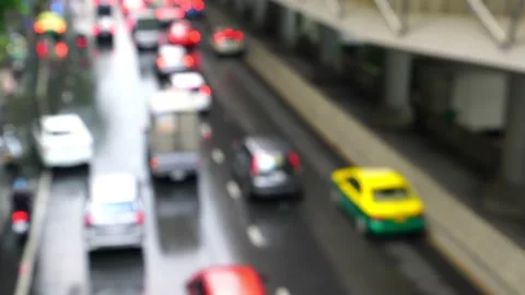 Abstact blur bokeh of Evening traffic jam on road in city Stock Footage 154573008