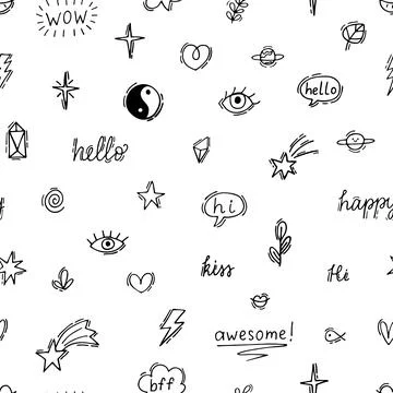 Abstact seamless pattern with hand drawn elements Stock Illustration
