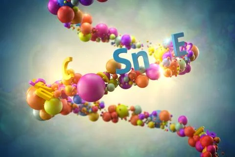 Abstrac 3d rendering illustration. Random colored spheres and text with vitam Stock Illustration