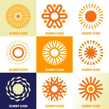Abstrac sun logo icon set in linear style. Stock Illustration