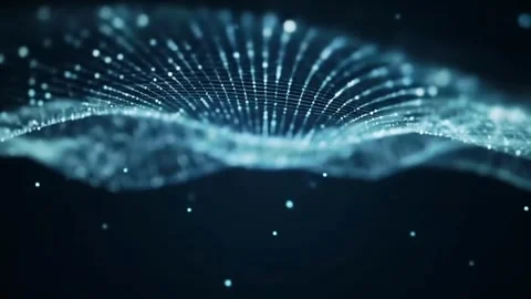 ABSTRACK 7Digital data stream flowing in a wave-like formation Video stock 314500479