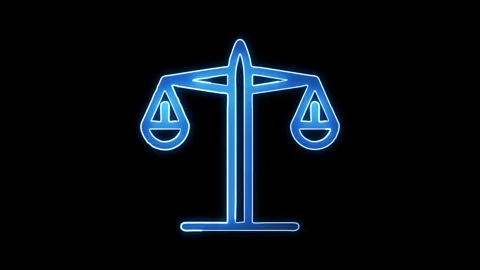 Abstrack glowing neon line justice icon animation on black background Stock Footage 305299053