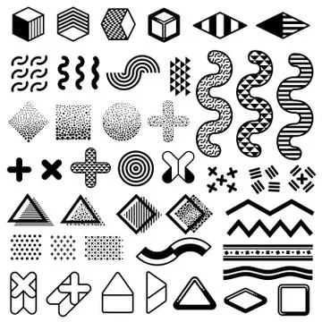 Abstract 1980s fashion vector elements for memphis design. Modern graphic shapes Stock Illustration