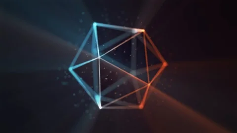 Abstract 20 sided shape modern techno motion background loop blue orange Stockbeeldmateriaal 89639909