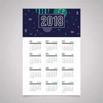 Abstract 2018 new year wall calendar design Stock Illustration