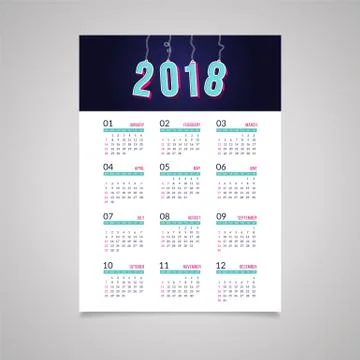 Abstract 2018 new year wall calendar design Stock Illustration