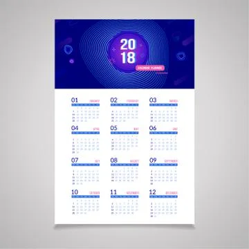Abstract 2018 new year wall calendar template Stock Illustration