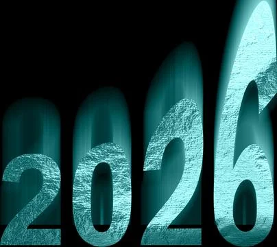 Abstract 2026 digits with motion blur effect in transformative teal tone ag.. Stock Photos