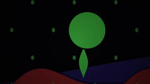 Abstract 2D Animation Featuring a Green Sphere Moving Across a Dark Landsca.. Stock Footage 341775481