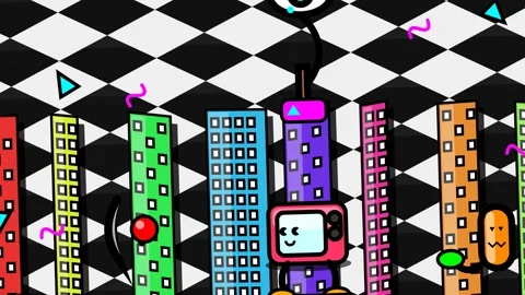 Abstract 2D Cartoon Animation with TV Character and Geometric Shapes Stock-Footage 341366329