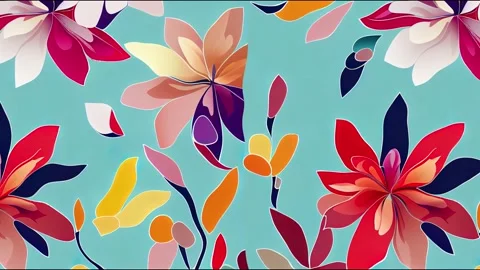 Abstract 2d illustrated multicolor flowers with full arrangement all over Stock Footage 220105868