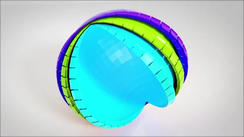 Abstract 3 Colors tech Unfolding Sphere Stock Footage 231610498