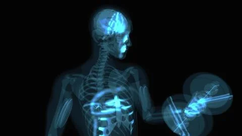 Abstract 3D anatomy of a man doing biceps curls Ilustración de archivo