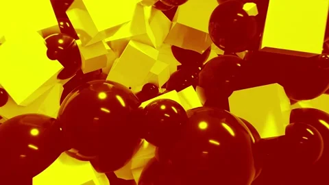 Abstract 3D animation with big and small squares and balls in red and yellow Stock Footage 161981645