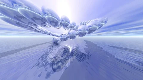 Abstract 3D animation chain of spheres rotating between water planes 4k loop Stock Footage 79708231