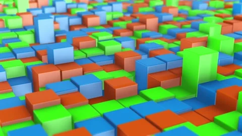 Abstract 3D Animation of Colorful Cubes with Random Movements. RGB Cubes 3D. 4K Stock Footage 280052731