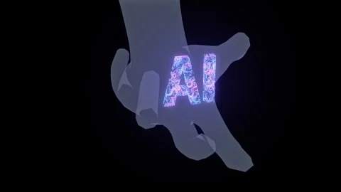 Abstract 3D animation of a digital human hand presenting the AI symbol Stock Footage 346062491