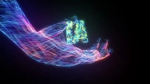 Abstract 3D animation of a digital human hand presenting the AI symbol Stock Footage 346063437