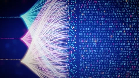 Abstract 3d animation of flowing data streams and digital numbers in a future Stock Footage 347460318